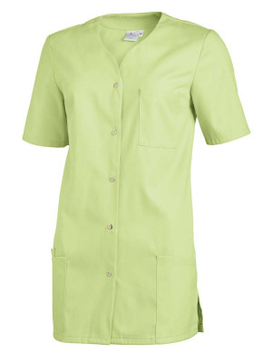 Hellgrüner Damenkasack mit kurzen Ärmeln, Druckknöpfen, Seitentaschen und Brusttasche