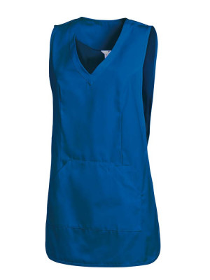 Damen Kittelschürze im Kasack-Stil in Blau mit femininer Passform und seitlichen Druckknöpfen