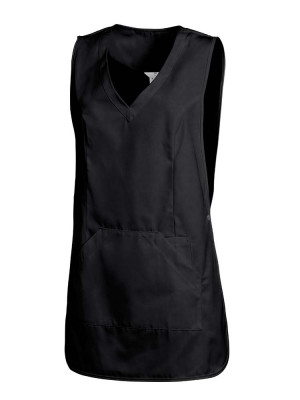 Damen Kasack Schürze in Schwarz mit Druckknopfverschluss – Überwurfschürze ideal für Friseur, Kosmetik und Spa