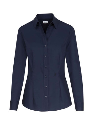 Dunkelblaue Seidensticker Bluse für Damen im Slim Fit – elegantes Hemd mit schwarzer Rose