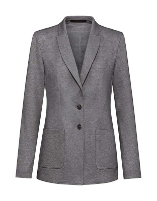 Jersey Longblazer Damen in Grau mit Spitzfacon-Revers und aufgesetzten Taschen