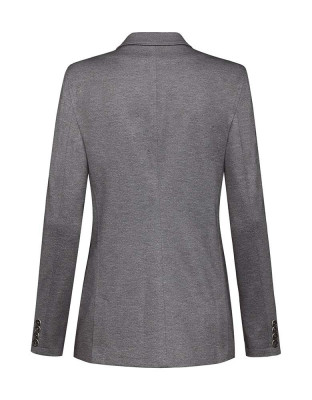 Jersey Longblazer Damen in Grau mit Spitzfacon-Revers und aufgesetzten Taschen