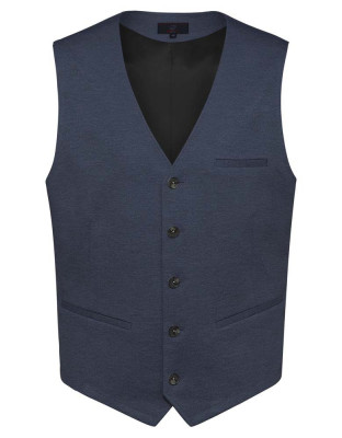 Herren Jersey Weste Blau Meliert – Regular Fit, 5-Knopf-Leiste, Leistentaschen, weicher Jersey-Stoff mit Stretch, Business- und Freizeitweste für Büro, Verkauf, Gastronomie