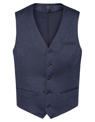 Herren Jersey Weste Glencheck Dunkelblau – Regular Fit, 5-Knopf-Leiste, Leistentaschen, weicher Jersey-Stoff mit Stretch, Business- und Freizeitweste für Büro, Verkauf, Gastronomie