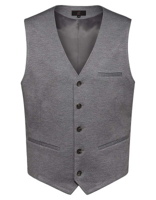 Herren Jersey Weste Grau Meliert – Regular Fit, 5-Knopf-Leiste, Leistentaschen, weicher Jersey-Stoff mit Stretch, Business- und Freizeitweste für Büro, Verkauf, Gastronomie