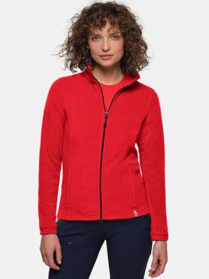Leichte Fleecejacke Damen ohne Kapuze in Rot aus Microfleece, modischer Regular Fit für den Berufsalltag in Medizin, Pflege und Gastronomie