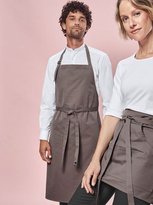 Braune Latzschürze mit Tasche, verstellbarem Nackenband und robuster Qualität für Gastronomie, Catering und Verkauf, 77x100 cm