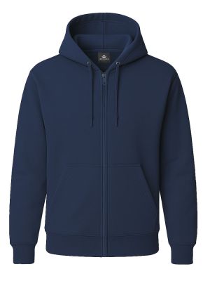 Marineblaue Unisex Kapuzen-Sweatjacke, gerade geschnitten, mit Kängurutaschen und Kapuze