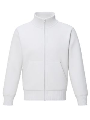 Weiße Sweatjacke mit Stehkragen aus softem Baumwoll-Polyester-Mix, Unisex Regular Fit, COMO Deluxe