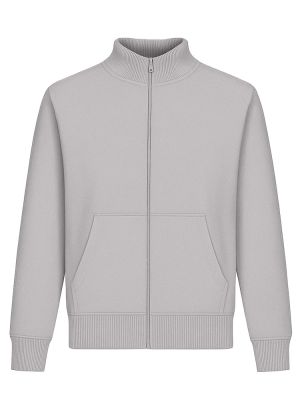 Graue Unisex Stehkragen-Sweatjacke, gerade geschnitten, mit Stehkragen und Seitentaschen