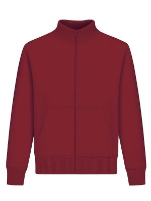 Bordeaux Unisex Stehkragen-Sweatjacke, gerade geschnitten, mit Stehkragen und Seitentaschen