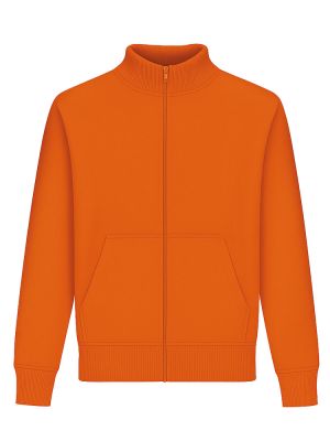Orange Unisex Stehkragen-Sweatjacke, gerade geschnitten, mit Stehkragen und Seitentaschen