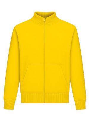 Gelbe Unisex Stehkragen-Sweatjacke, gerade geschnitten, mit Stehkragen und Seitentaschen