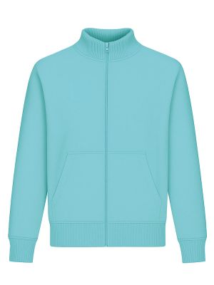 Türkise Unisex Stehkragen-Sweatjacke, gerade geschnitten, mit Stehkragen und Seitentaschen