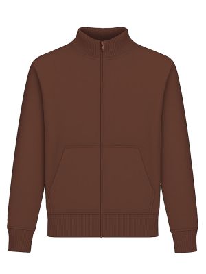 Braune Unisex Stehkragen-Sweatjacke, gerade geschnitten, mit Stehkragen und Seitentaschen