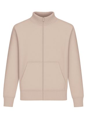 Beigefarbene Unisex Stehkragen-Sweatjacke, gerade geschnitten, mit Stehkragen und Seitentaschen