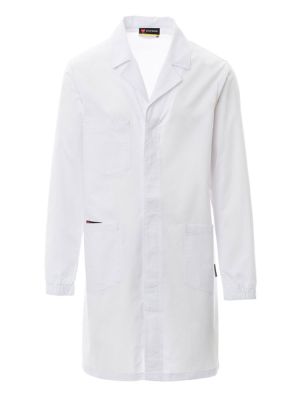 Weißer Laborkittel für Herren mit Reverskragen und Taschen, in großen Größen erhältlich
