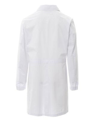 Weißer Laborkittel für Herren mit Reverskragen und Taschen, in großen Größen erhältlich