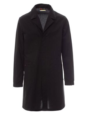 schwarzer Herren Laborkittel mit Reverskragen, Taschen und verdeckter Knopfleiste