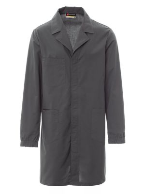 grauer Herren Laborkittel mit Reverskragen, Taschen und verdeckter Knopfleiste