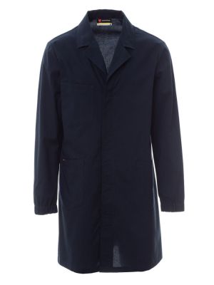 dunkelblauer Herren Laborkittel mit Reverskragen, Taschen und verdeckter Knopfleiste