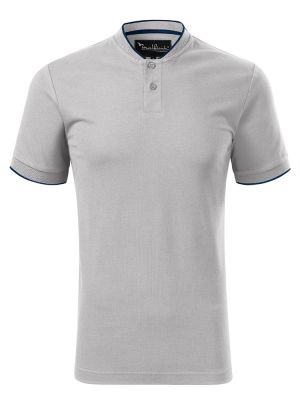 Hellgraues Poloshirt mit Stehkragen für Herren – mit Kontraststreifen und moderner Passform