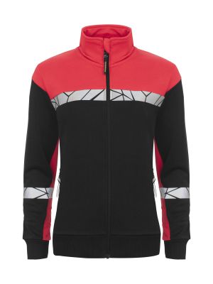 Rote Warnschutz Sweatjacke Damen mit Reflektoren und figurbetontem Schnitt für hohe Sichtbarkeit
