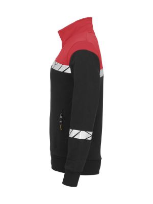 Rote Warnschutz Sweatjacke Damen mit Reflektoren und figurbetontem Schnitt für hohe Sichtbarkeit