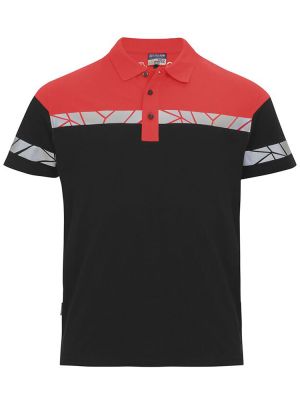 Rotes Warnschutz Poloshirt für Herren mit reflektierenden Details und klassischem Kragen
