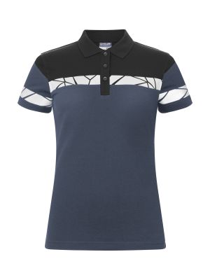 Marineblaues Warnschutz Poloshirt für Damen mit reflektierenden Details und klassischem Kragen