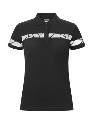 Schwarzes Damen-Poloshirt mit reflektierenden Einsätzen und klassischem Polokragen