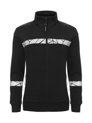 Schwarze Damen-Sweatjacke mit Reflektoren, Stehkragen und figurbetontem Schnitt