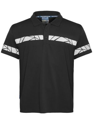 Schwarzes Warn Poloshirt mit reflektierenden Schulterdetails und klassischem Kragen