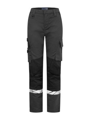 Graue Damen-Arbeitshose mit Reflektoren, funktionalem Schnitt und Cargotasche