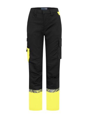Gelbe Warnschutz Arbeitshose mit Reflektoren, funktionalem Schnitt und Cargotasche