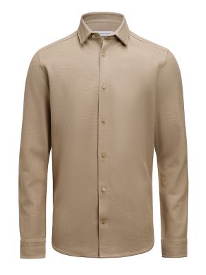 Business-Casual Herrenhemd in Khaki aus Waffelstrick, bestickbar, mit verdecktem Button-Down