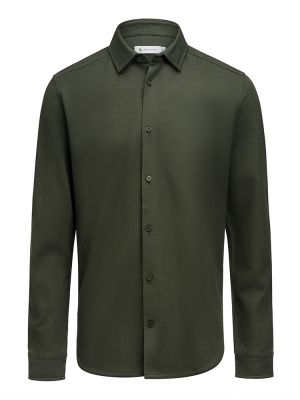 Business-Casual Herrenhemd in Tannengrün aus Waffelstrick, bestickbar, mit verdecktem Button-Down
