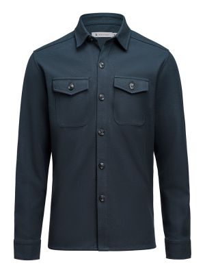 Unisex Overshirt in Marine Blau aus Waffelstrick mit Brusttaschen und kontrastfarbenen Knöpfen