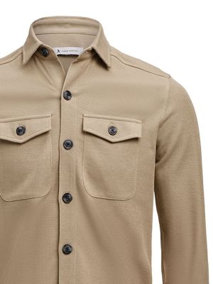 Unisex Overshirt in Khaki aus Waffelstrick mit Brusttaschen und kontrastfarbenen Knöpfen