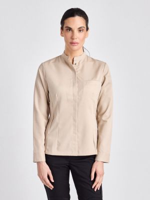 Damen Kochjacke Hailey in Beige mit verdeckter Knopfleiste