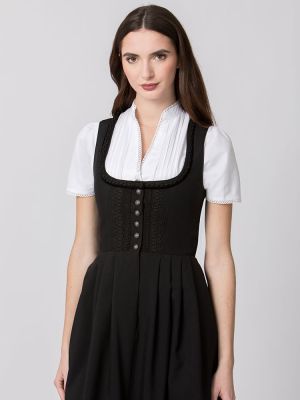 Schwarzes Gastro Dirndl für Damen mit weißer Bluse für Gastronomie und Hotel