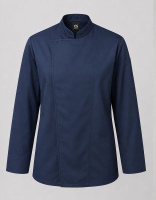 Dunkelblaue Kochjacke Herren Gallup mit Stehkragen und verdeckter Druckknopfleiste