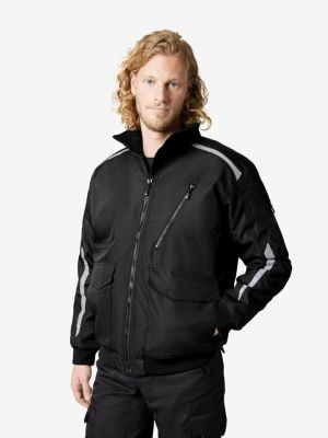 Schwarze FHB Arbeitsjacke mit Fleecekragen, Webpelz-Innenfutter und praktischen Taschen für Handwerk