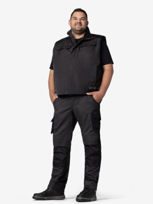 Schwarze FHB Arbeitsweste mit Wattierung, Mikro-Fleece-Kragen und praktischen Taschen für Handwerk und Workwear