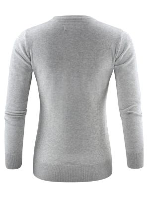 James Harvest Damen Strickpullover mit U-Ausschnitt Grau Meliert
