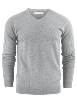 James Harvest Herren Strickpullover mit V-Ausschnitt Grau Meliert