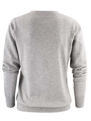 James Harvest Damen Strickpullover mit V-Ausschnitt Grau Meliert
