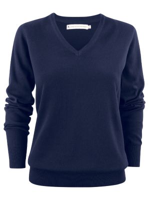 James Harvest Damen Strickpullover mit V-Ausschnitt Marine