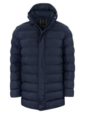Lange Winterjacke Herren blau gesteppt mit Kapuze und Zwei-Wege-Reißverschluss