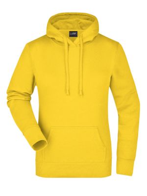 Gelber Damen Hoodie mit Kapuze und Kängurutasche, Slim-Fit Schnitt, weiches Sweatmaterial